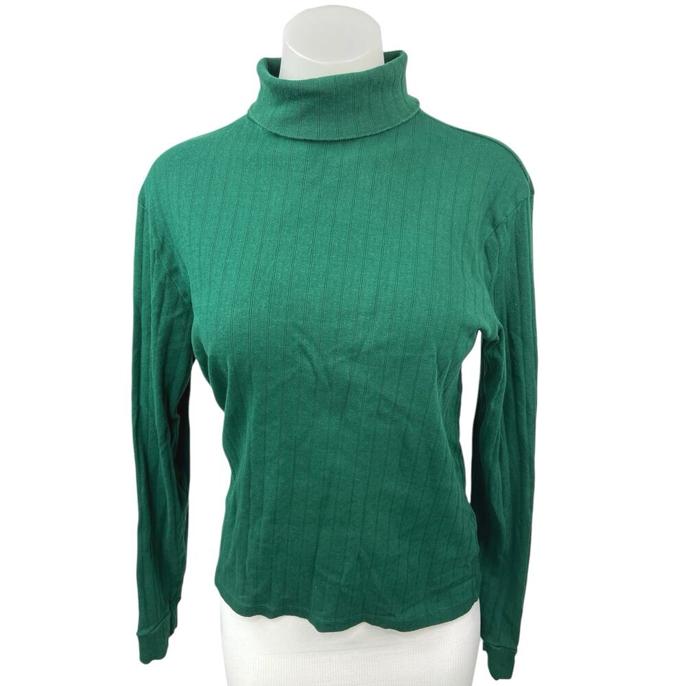 DONNI. Women's Green Striped Knit Turtleneck Long Sleeve Pullover Sweater Top S